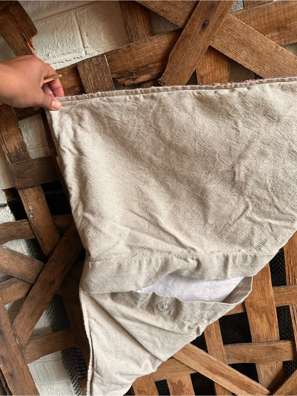 Pottery Barn 24”x24” Beige Cotton, Linen Appliquéd Embroidered Euro Sham